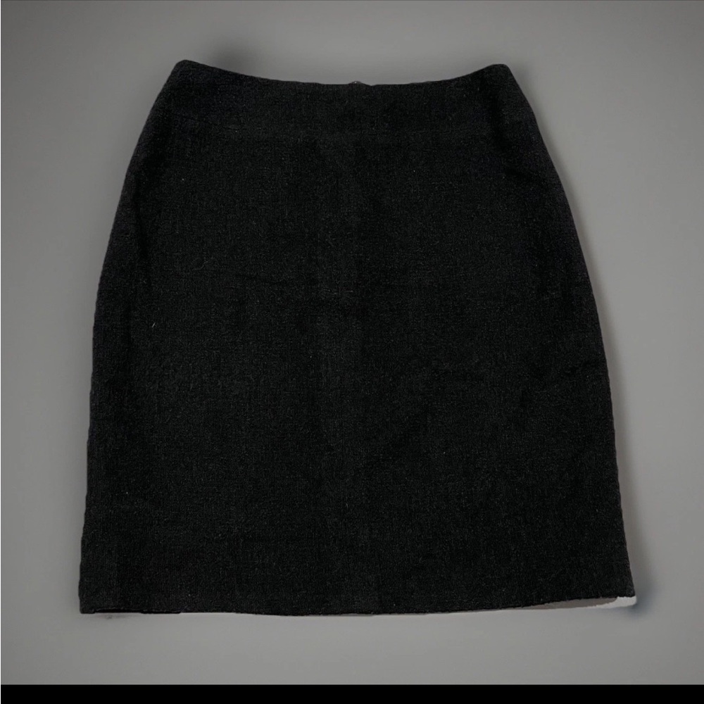 Vtg Chanel Boutique Women's Black Side Zip Wool Short Length Mini Skirt 28”